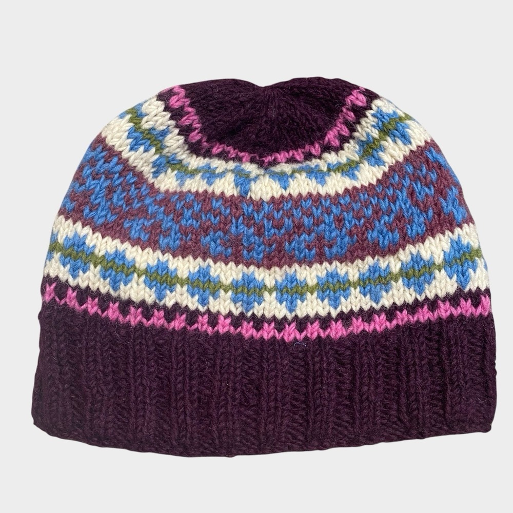 Knit Wool Beanie Hat One Size Multicolor Lined Fleece Made Nepal Outdoor Hiking